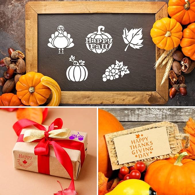 Konsait Thanksgiving Decoration Cookie Stencils, 20 Pack Happy Fall Farmhouse Harvest Give Thanks AutumnTemplate Stencils for Baking Royal Icing Cake Coffee DIY Painting Craft Party Favors Supplies