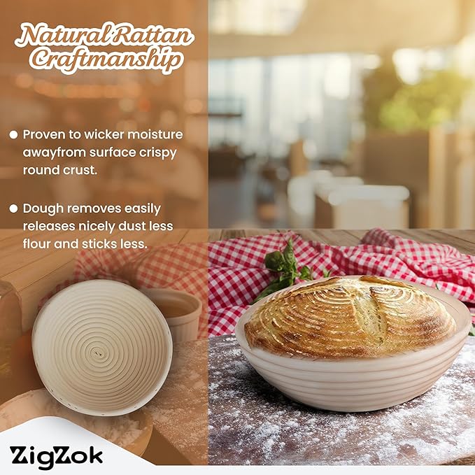 2 Pack Bread Proofing Baskets for Sourdough – 9 Inch Round Banneton Bowls with Linen Liners – Natural Rattan Dough Rising Baskets for Artisan Bread, Home & Bakery