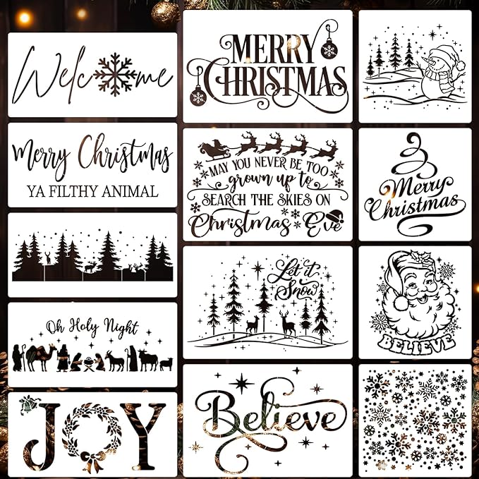 Christmas Stencils for Crafts Reusable Christmas Doormat Stencils Xmas Holiday Stencil for Painting on Wood Window Door Mats Fabrics Decor