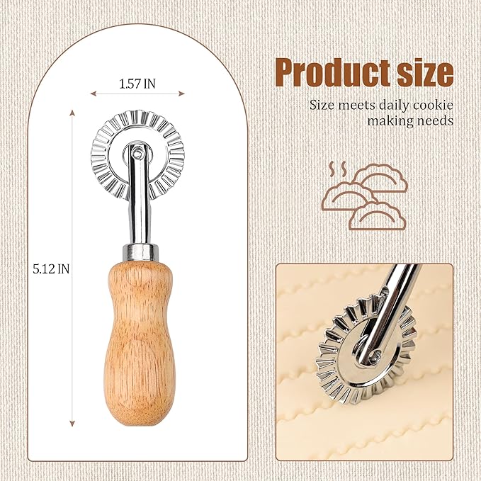 Short Handle Small Cutter Wheel - Exquisite Wooden Handle, Perfect for Pasta, Pizza, Ravioli, Cookie - Versatile Crinkle and Pastry Cutter for Effortless Slicing