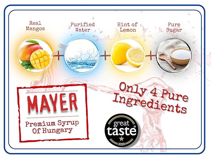 Mayer Mango Syrup for Drinks & Cocktails – Handcrafted in Hungary, Natural Mango Flavoring Syrup – Over 50% Real Fruits for Martini, Mocktail, Smoothie, Lemonade, Pancakes, Ice Cream – Vegan, Gluten-Free – (16.9 Fl Oz each / Pack of 2)