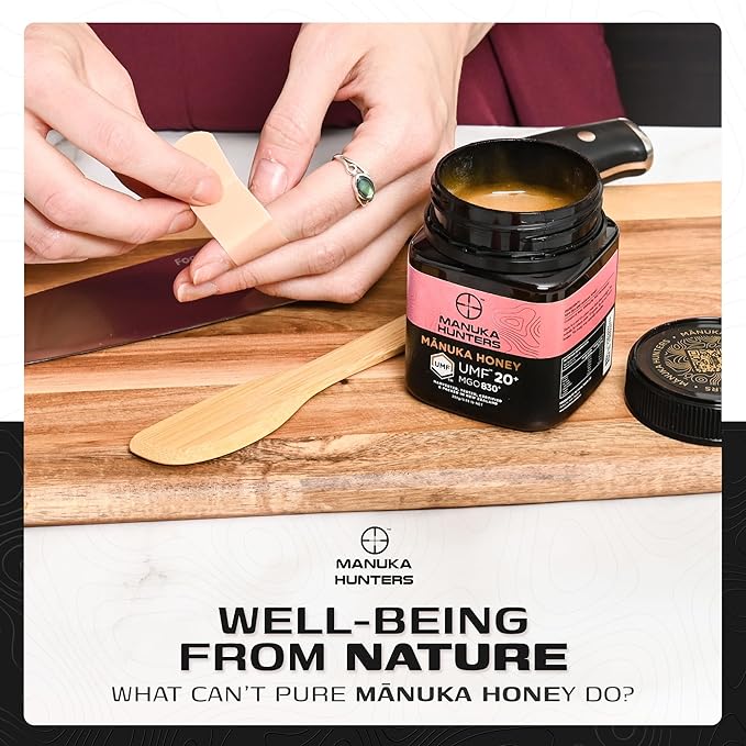 Manuka Hunters UMF 20+/MGO 830+ Certified New Zealand Manuka Honey - 100% Pure Natural Sweetener - Gluten, Dairy Free - Ideal for Tea, Coffee, Smoothies, and Baking - Sustainable - 4.4oz=85ml Jar