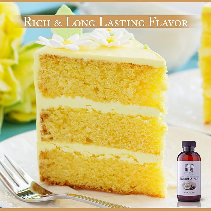 Happy Home Flavoring Imitation Butter & Nut Baking Flavor Emulsion - Certified Kosher, 4 oz.