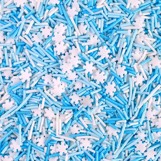 Christmas Sprinkles Edible 8 Oz White Snowflake Sprinkle Holiday Cake Cookie Sprinkles Blue White Jimmies Sprinkle Edible Winter Snow Cake Decorating for Christmas Winter Dessert Baking Decoration
