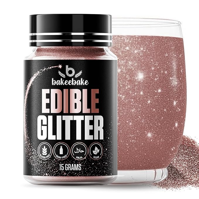Bakeebake Edible Glitter 15g - Edible Glitter for Drinks & Desserts - Gluten Free Cake Decorating – Tasteless Vegan Drink Cocktails and Parties (Pink, 15 grams)