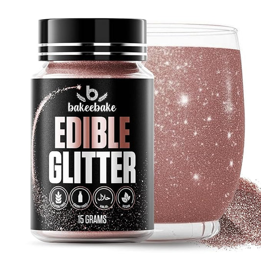 Bakeebake Edible Glitter 15g - Edible Glitter for Drinks & Desserts - Gluten Free Cake Decorating – Tasteless Vegan Drink Cocktails and Parties (Pink, 15 grams)