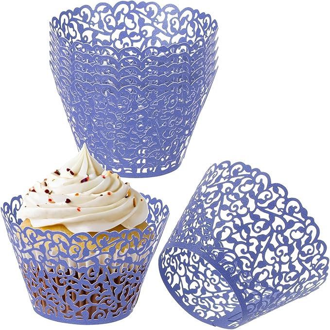 PATIKIL Cupcake Wrappers Paper, 50 Pack Baking Cups Standard Vine Decoration for Anniversary Birthday Weddings and Parties, Navy Blue