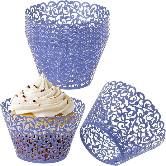 PATIKIL Cupcake Wrappers Paper, 50 Pack Baking Cups Standard Vine Decoration for Anniversary Birthday Weddings and Parties, Navy Blue