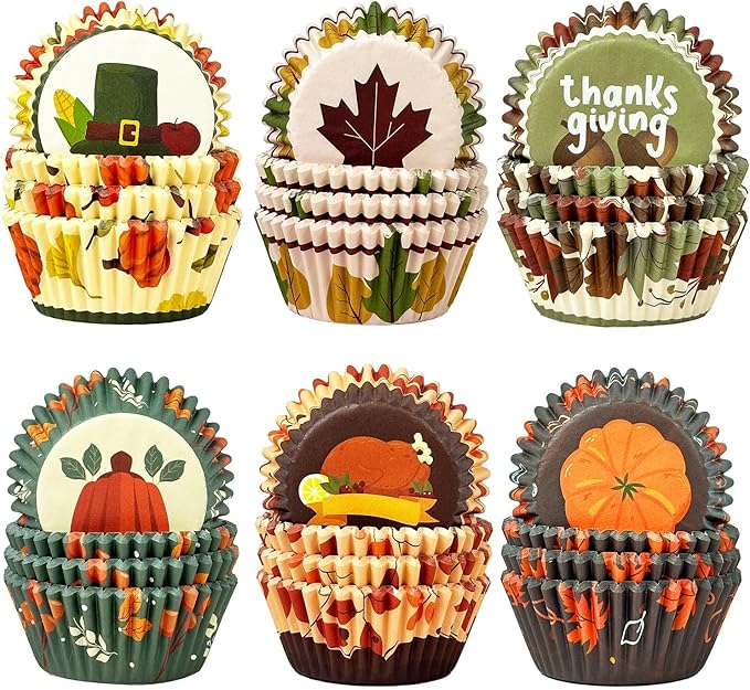 qiqee Thanksgiving Day Standard Cupcake Liners 300-Count Food Grade Gradient Design Papers Baking Cups Wrappers (Standard Size)