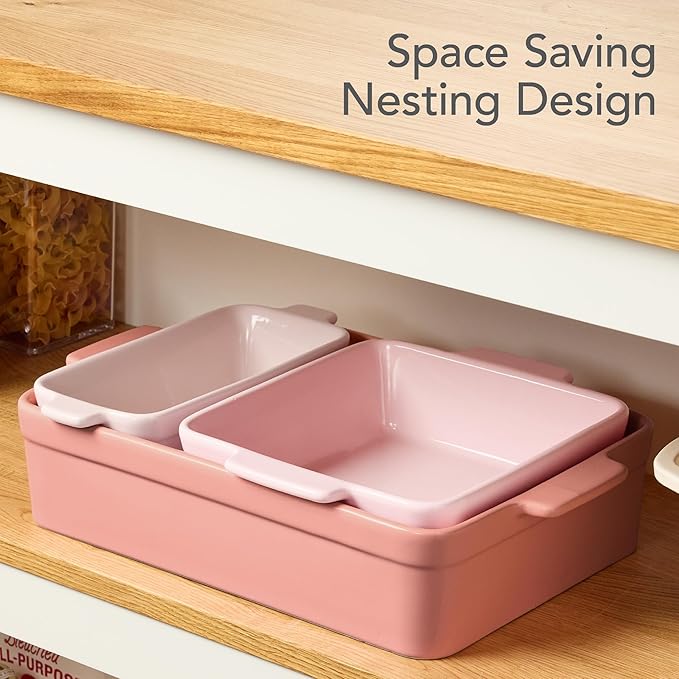 Best Choice Products Set of 3 Large Serving Trays, Party Platters and Ceramic Non-Stick Bakeware For Appetizers, Charcuterie, Snack, Dessert, Casserole, Sour Dough Bread Loaf - Pink Champagne