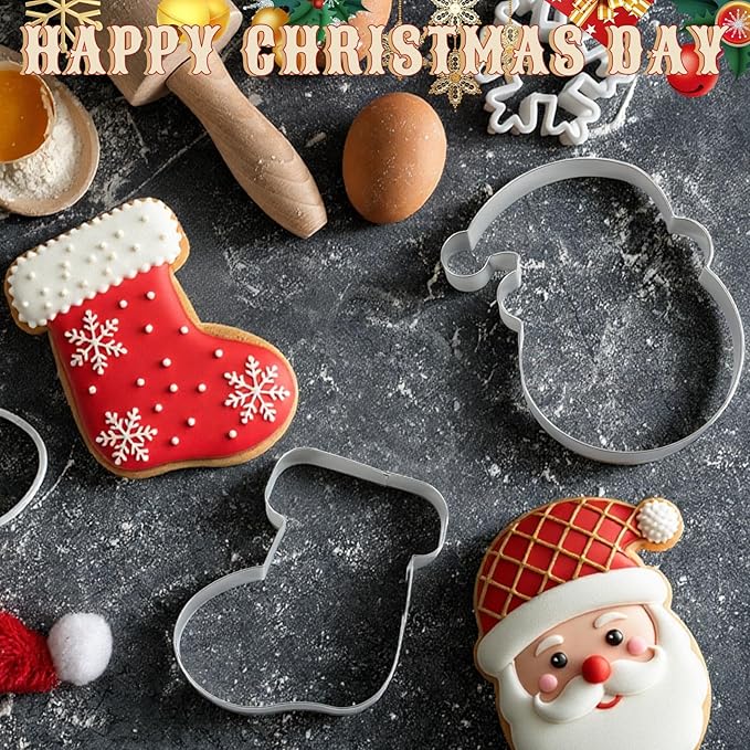 2 Pcs Extra Large Christmas Cookie Cutters 8" Giant Stocking and Santa Claus Stainless Steel Cookie Cutters for Winter Holiday Baking