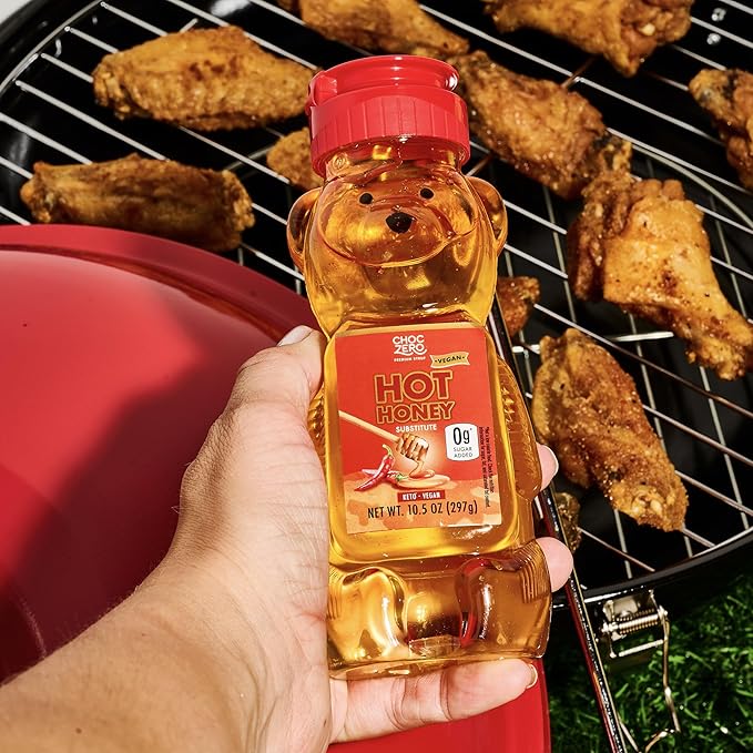 ChocZero Sugar Free Hot Honey, Vegan Spicy Honey Substitute, Keto Friendly, Low Carb, All Natural Red Chili Pepper Infused Sweet & Spicy Sauce, 10.5 oz Bottle