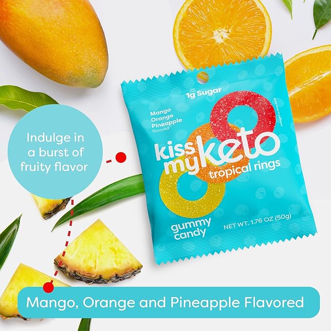 Kiss My Keto Sugar Free Gummies, Gummy Ring 6-Pack – Satisfy Cravings while Staying in Ketosis – High Fiber, 2g Net Carbs, Non-GMO, Vegan, & No Gluten – Calorie-Friendly Vegan Candy