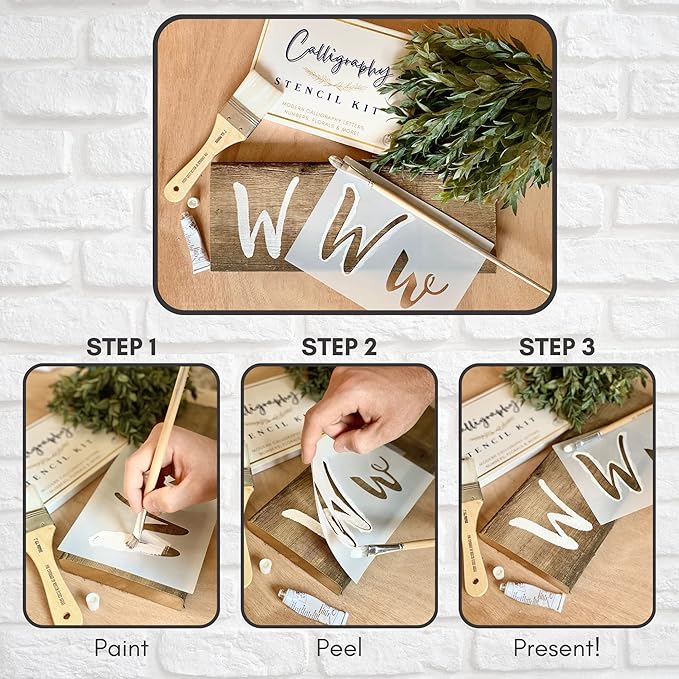 Boutique Stencil Template Kit | 45 Reusable Pieces | Includes Lettering Uppercase Both Large and Small | Numbers, Punctuation, Butterfly, Animal, Bee, Leaf & Flowers | for Arts Crafts Painting Wood
