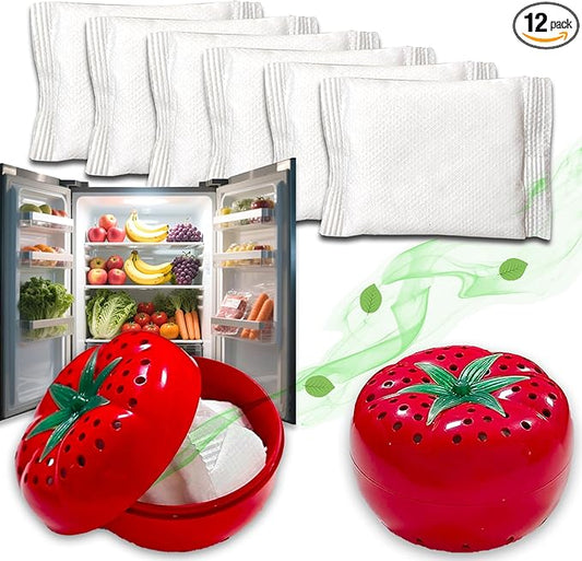 Refrigerator Deodorizer, Baking Soda Odor Absorber, 2 Reusable Baking Soda Holder and 6-Pack Baking Soda, Cute Tomato Baking Soda Container, Kitchen Gadgets