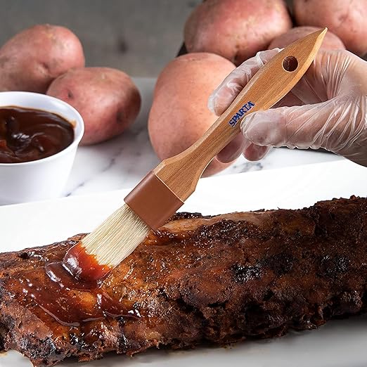 SPARTA 3-Piece Boarhair Pastry & Basting Brush Set – Perfect for Grilling, Smoking, and Saucing – Includes 2" Angled, 1.5" Flat, and 1" Flat Brushes, All with Ergonomic Handles and Hanging Holes