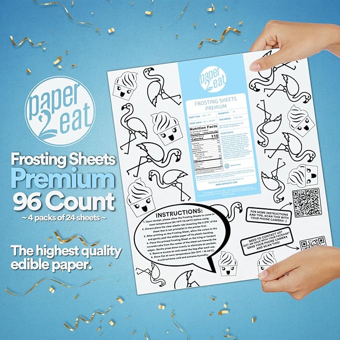 paper2eat Frosting Sheets Premium 8.5” x 11” - 96 count - White Edible Icing Sheets - Kosher Certified