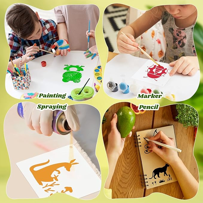 100 Pcs Stencils for Painting on Wood Reusable Stencil Crafts Drawing Templates Holiday Wall Paper for DIY Scrapbook Home 2 x 2 Inch(Animals)