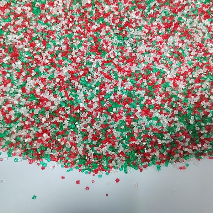 Homankit Christmas Sugar Sprinkles Sanding Sugar Edible Green Red and White Sugar Crystals for Cake Decorating, Baking Cookies, Ice Cream, Cupcake, Celebration Party Supplies