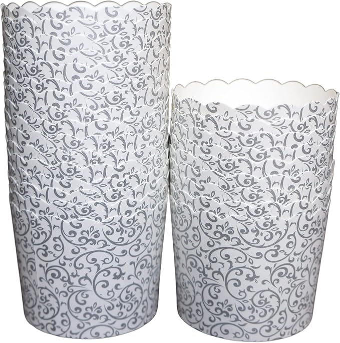 50-Pack Paper Baking Cups, Greaseproof Disposable Cupcake Muffin Liners (Large, Silver Scroll)