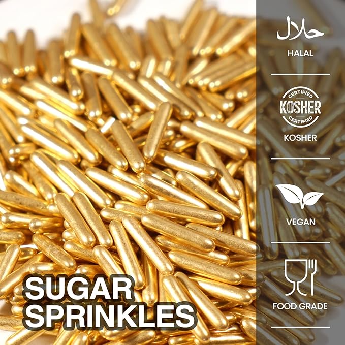 Christmas Gold Sprinkles, 150g/5.29oz, Edible Sprinkles, Metallic Rods Candy, Gold Rods Sugar For Baking, Donuts, Cakes, Cupcakes, Cookies, Wedding Party, Holiday