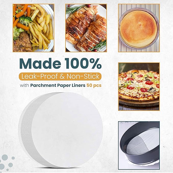 RFAQK Springform Pan Set of 3 - Non-Stick Leakproof Round Cake Pans (6", 8", 10") with 90 Pcs Parchment Paper Liners and Bonus Ebook - Perfect for Cheesecakes, Baking, and More!"