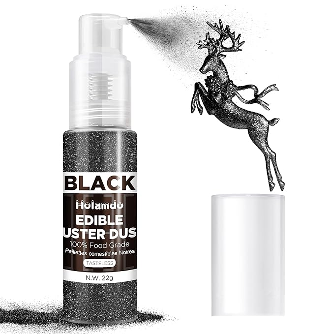Edible Glitter Spray 22g (Black) - Metallic Food Coloring Powder, Food-Grade Glitter, Metallic Shimmer Edible Color Powder - Flash Powder for Beverages, Cocktail, Cake Decorating, Baking, Icing, Candy