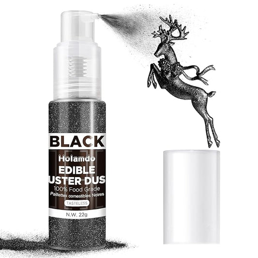 Edible Glitter Spray 22g (Black) - Metallic Food Coloring Powder, Food-Grade Glitter, Metallic Shimmer Edible Color Powder - Flash Powder for Beverages, Cocktail, Cake Decorating, Baking, Icing, Candy