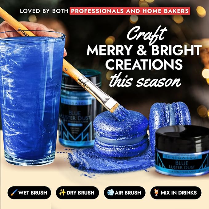MONÉGASQUE Blue Edible Glitter for Drinks 15g – Edible Glitter for Cakes & Cocktails - Blue Luster Dust for Cocktail, Cake Decorating, & Food Spray - Christmas Drink Shimmer Decorations