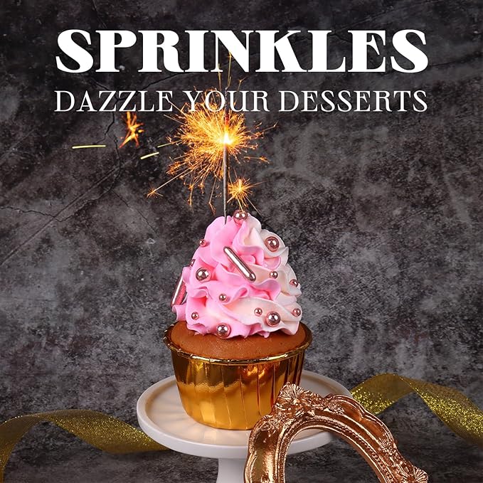 Rose Gold Sprinkles for Cake Decorating, Valentine Sprinkles, Rose Pearl Sugar Cupcake, Cookies, Ice Cream Toppings, 3.5 Ounces Cake Decorationss Baking, Perfect for Wedding, New Year’S Eve, Christmas Party