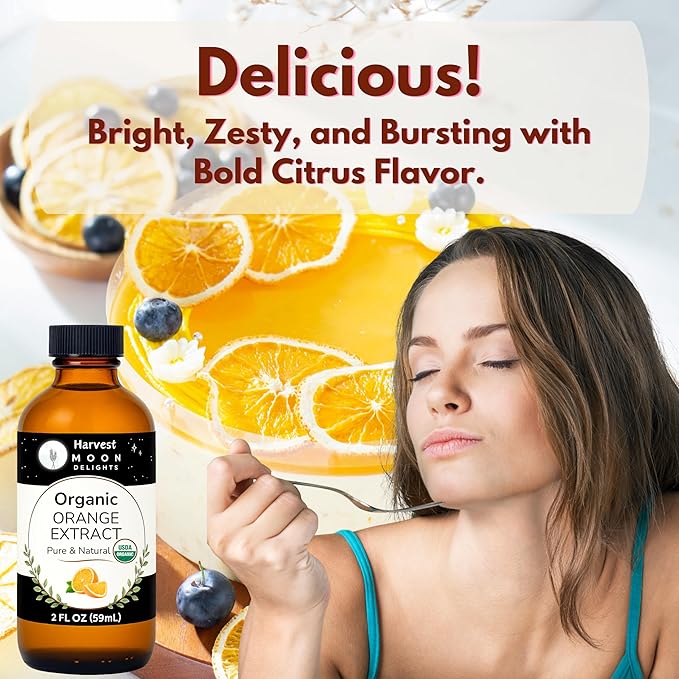 Organic Orange Extract for Baking, Ice Cream, Drinks, and Candy - 2 oz - Water-Soluble - By Harvest Moon Delights - Pure Orange Extract, Flavoring, Flavor