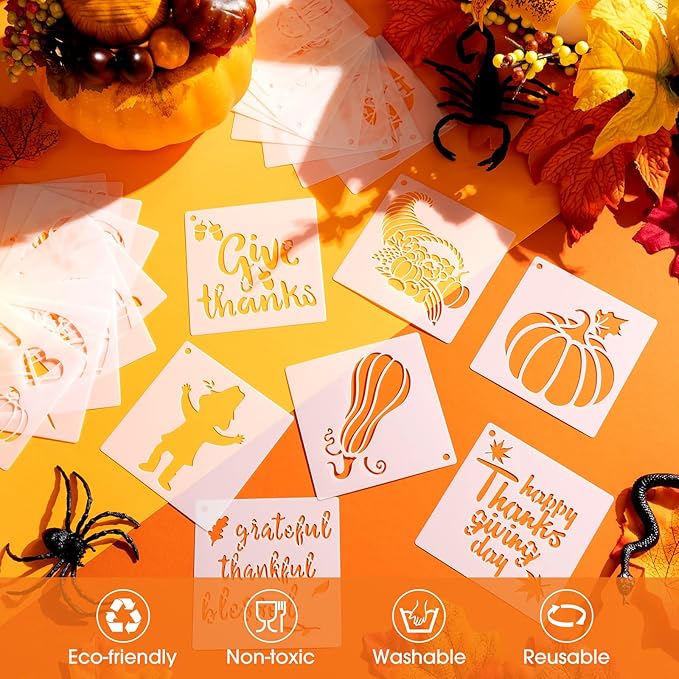 66 Pcs Small Stencils for Crafts Reusable 3 Inch Stencils for Painting on Wood DIY Craft Paint Template for Wall Home Decor Card Rock Canvas Drawing Holiday Ornament(Pumpkin Style)