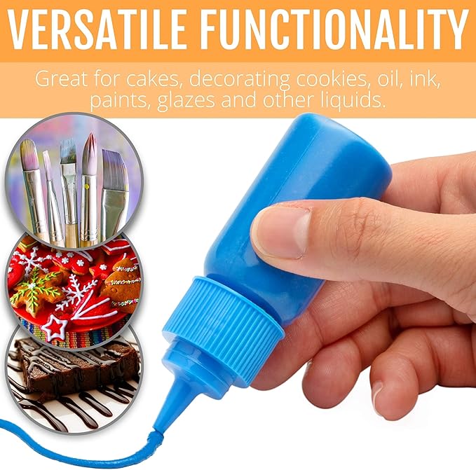 Free Hand Writer Bottles - 30 Easy Small Squeeze Bottles - 15 Each (1 and 2 Ounce) - Cookie Cutters, Cake and Baking Decoration, Food Coloring & Royal Icing Supplies for Writing (30 bottles)