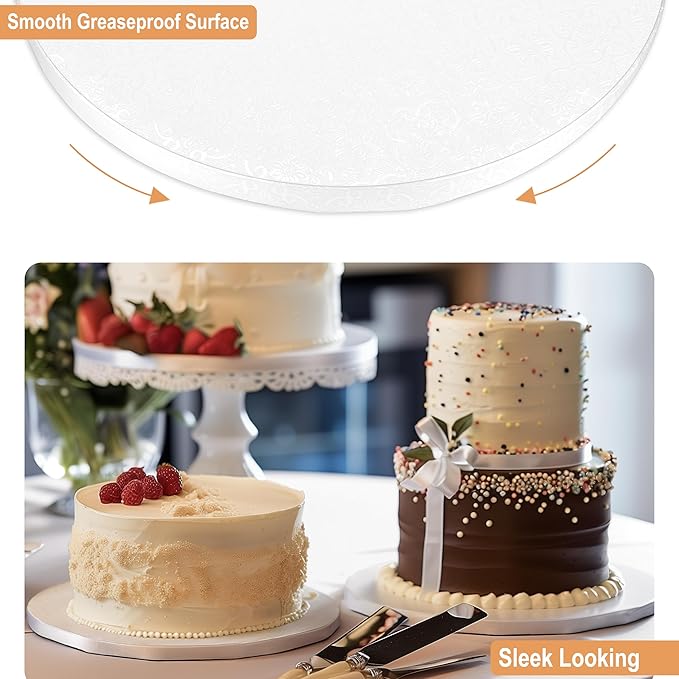 BOARDS+ 14 Pack Cake Drums 12 inch in White, Silver, Gold, Black Color | Free Prop Up Tools | Sleek Greaseproof 1/2" Thick Cake Rounds | Sturdy for Heavy/Tiered Cakes