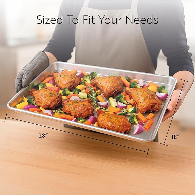 Restaurantware Met Lux 26 x 18 Inch Industrial Baking Pan 1 Heavy-Duty Full-Size Bakery Sheet Pan - Rimmed Edges Endures Up To 392F Aluminum Sheet Pan Dishwashable Ideal For Baking Or Roasting