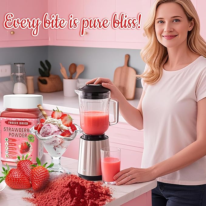 Freeze Dried Strawberry Powder - Kiigfood 4.3 oz/120g Natural Strawberry Powder Fruit Powder, Strawberries Source for Smoothie, Drinks, Christmas Baking, Cakes Decoration - Vegan, Non-GMO, Gluten-Free