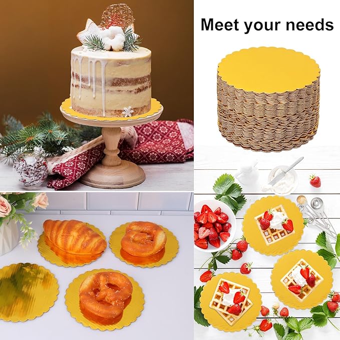 130 Pack 6 Inch Gold Cake Boards, Rounds Cake Cardboard, Flower Edge Cake Base, Disposable Round Cake Board for Wedding, Party, Anniversaries, Birthday Decor