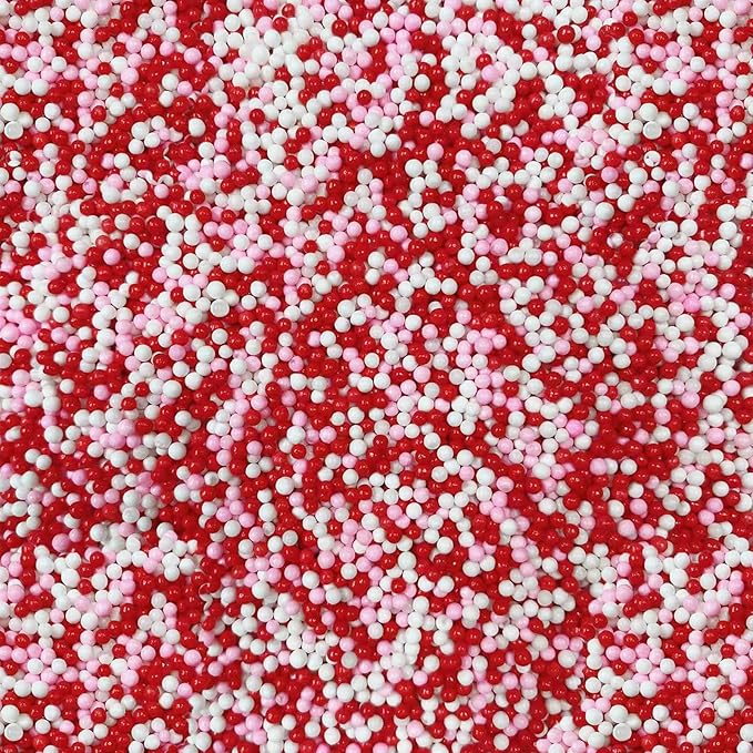 Sentovac Valentine Nonpareils Sprinkles Edible 2mm Mini Peals Red Pink White Sprinkle for Cake Decorating Sugar Candy Cookie Cupcake Topper Baking Decorations Valentine Wedding Supplies