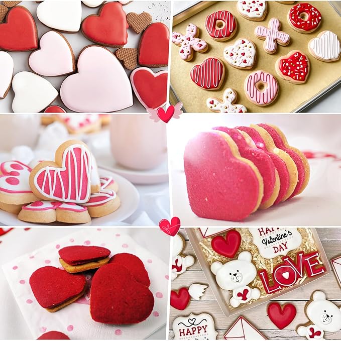 17Pcs Valentine's Day Cookie Cutters, Food-Grade Stainless Steel Valentines Biscuit Cutters with Heart, Wing Heart, LOVE, Flower, Easy to Demold & Cut for Cookies Cake Fruit