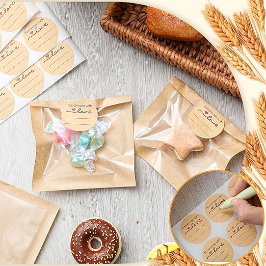 Outus 100 Pcs Cookie Packaging Bags with Seal, 3 x 3 Inch Bakery Pastry Bags with Window, Heat Sealable Grease Resistant Paper to Go Bake Sleeves for Gift Giving Donut Bread Sandwich (Brown)