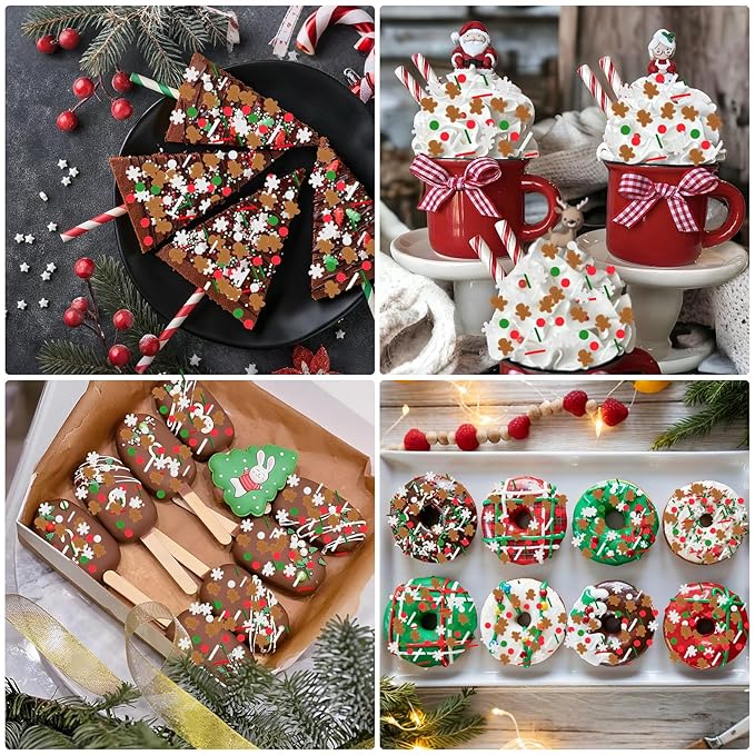 LEBERY Christmas Sprinkles Gingerbread Sprinkle White Winter Snowflake Sprinkle Red Green White Jimmies Edible Christmas Holiday Cake Sprinkles for Baking Ice Cream Cookies Cupcake Topper 8.4 Oz
