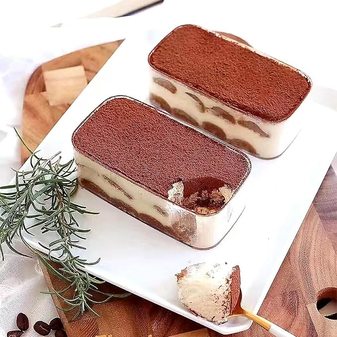 Plastic Rectangle Dessert Cups Boxes with Lids and Sporks,packaging for baked,Cookie Tiramisu Containers for Fruit,Pudding,Mousse,Parfait Cups With Lids(20, Rect 4.6 * 2.4 * 2 IN-Boxes)