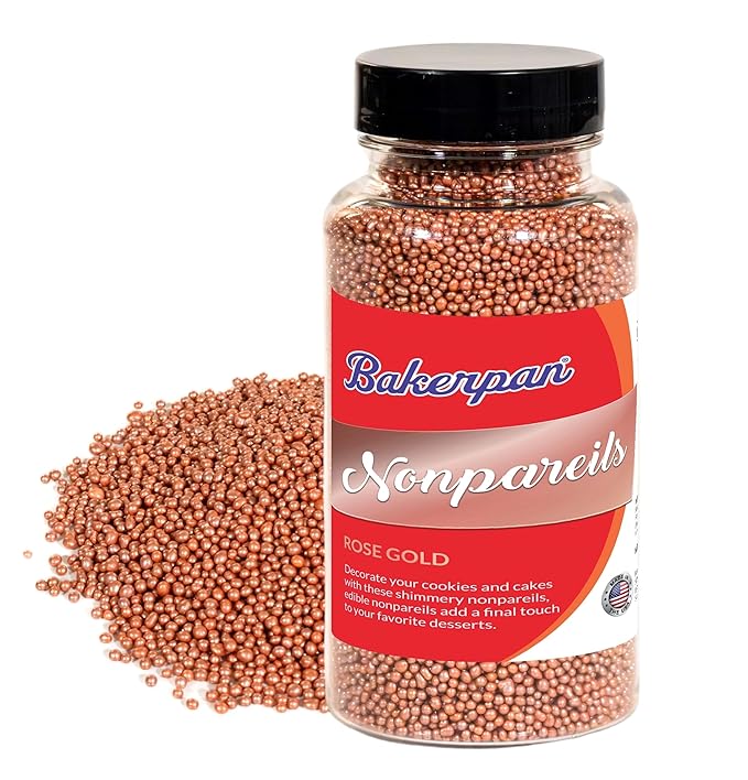 Bakerpan Edible Rose Gold Nonpareils Sprinkles for Cupcakes, Rose Gold Sprinkles Edible for Cake Decorating - 5.1 Ounces (Made in USA)