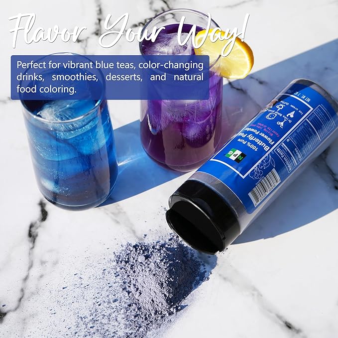 NPG 100% Pure Blue Butterfly Pea Flower Powder 7 oz(198 g), All Natural Non GMO Blue Food Coloring Powder Rich in Antioxidants,Caffeine Free Gluten Free Vegan (Pack of 2)