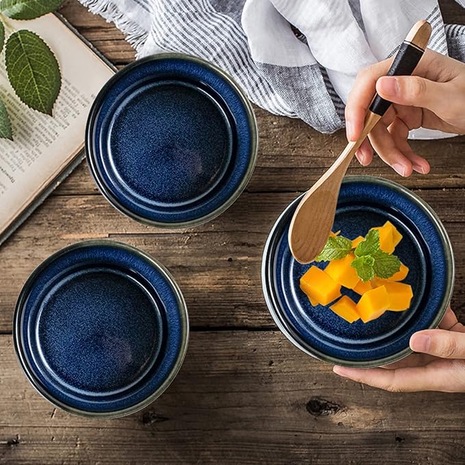 UNICASA Ramekin Set of 4, UNICASA 8 oz Creme Brulee Ramekins, Oven Safe Baking Set for Custard, Pudding, Souffle Cups, Reactive Blue