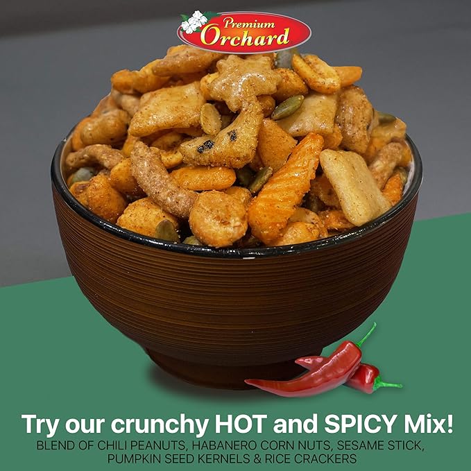 MIXED NUTS Hot & Spicy Mix - Chili Peanuts Habanero Corn Nuts Sesame Sticks Pumpkin Seed Kernels and Rice Crackers Snacks Non GMO Healthy Snacks Nuts - 17 oz