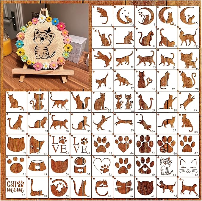 Small Stencils for Painting on Wood Reusable, 3 Inch Reusable Stencil for Craft Ornament Paint Template Stencils for Wall Card Rock Wood Signs Coasters Canvas Home Decor (cat)
