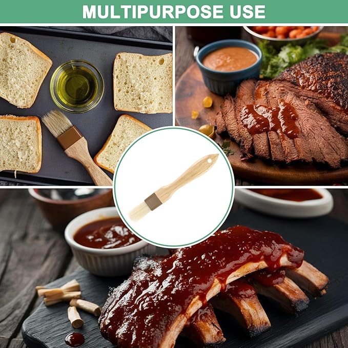 2-Pack Pastry Brush, Wooden Handle Natural Bristle Basting BBQ Oil Brush for Cooking/Barbecue/Kitchen [1"]