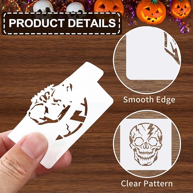 Augshy 56 Pack Skulll Stencils, 3 Inch Reusable Halloween Small Skulls Stencil for Painting on Wood Ornaments Slice DIY Crafts Fabrics Window Halloween Thanksgiving Autumn Decoration