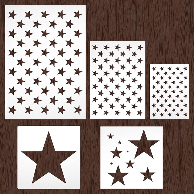 American Flag 50 Stars Stencil Template Large Plastic Reusable Star Stencil Template for Painting on Wood Paper Fabric Glass Wall Independence Day Project DIY Crafts(5 Pieces)